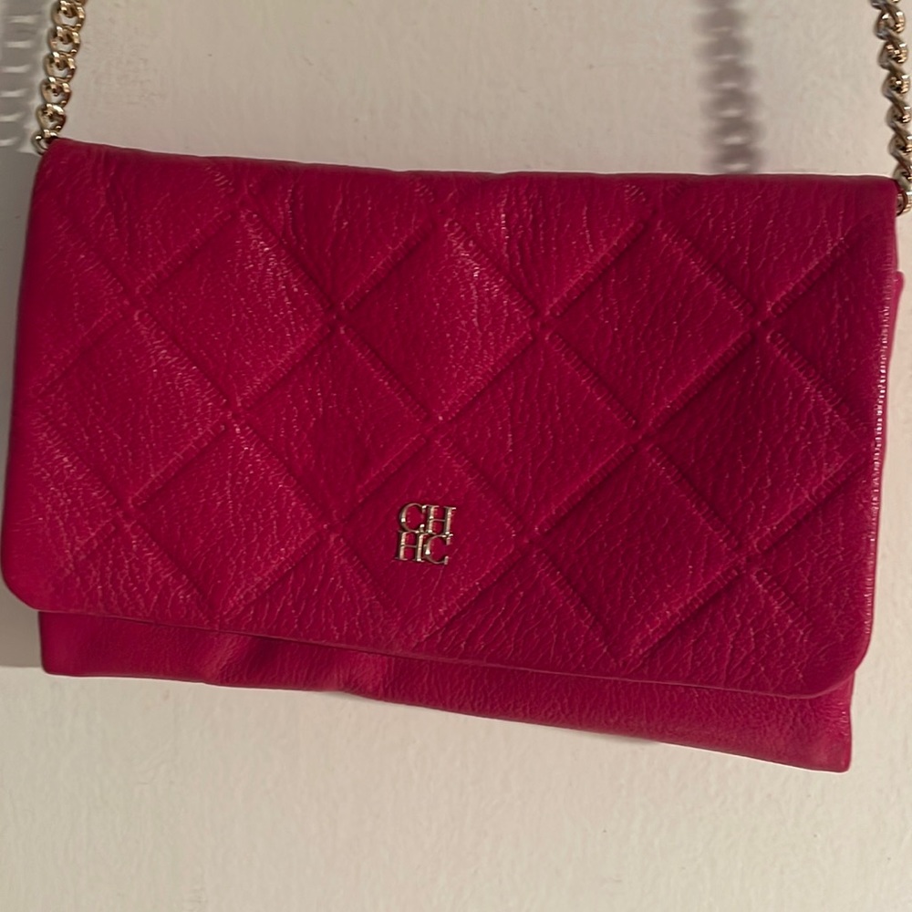 Carolina Herrera raspberry leather clutch/Crossbody